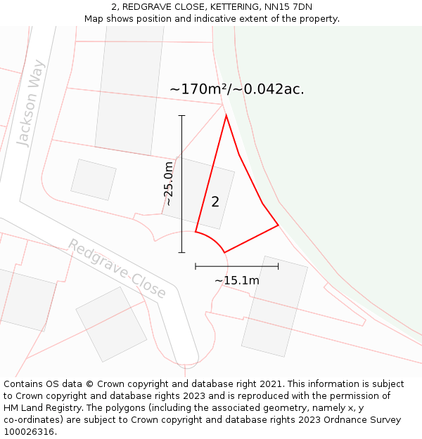 2, REDGRAVE CLOSE, KETTERING, NN15 7DN: Plot and title map