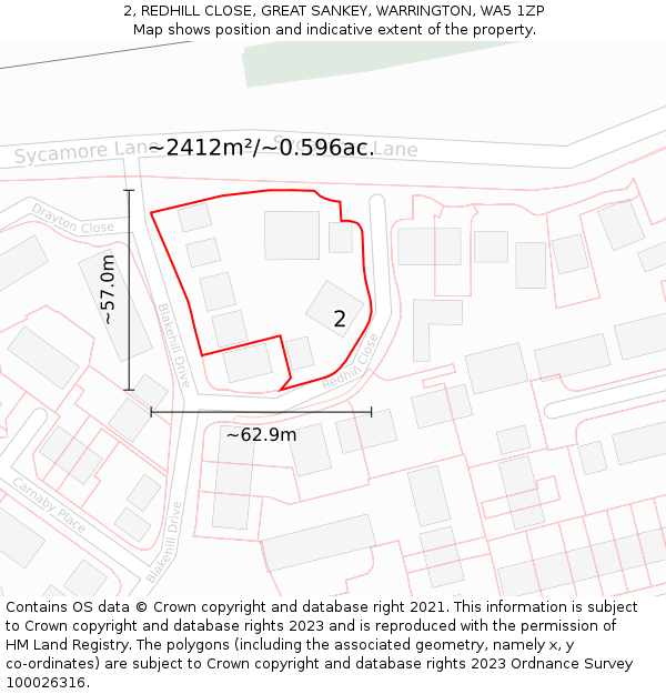 2, REDHILL CLOSE, GREAT SANKEY, WARRINGTON, WA5 1ZP: Plot and title map