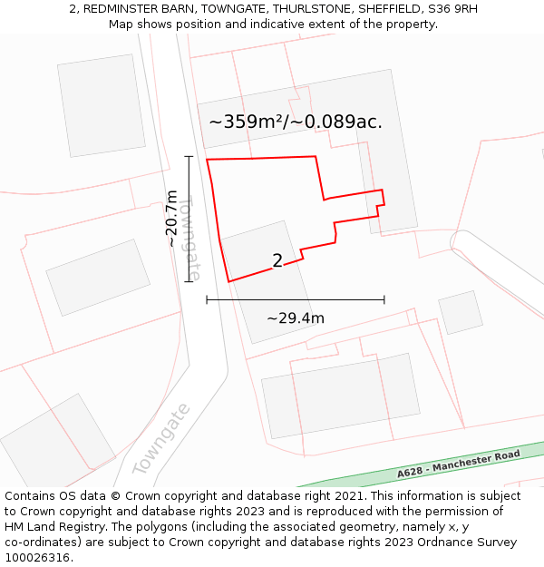 2, REDMINSTER BARN, TOWNGATE, THURLSTONE, SHEFFIELD, S36 9RH: Plot and title map