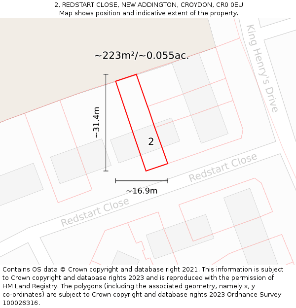 2, REDSTART CLOSE, NEW ADDINGTON, CROYDON, CR0 0EU: Plot and title map