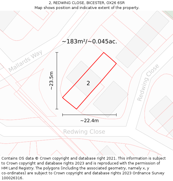 2, REDWING CLOSE, BICESTER, OX26 6SR: Plot and title map