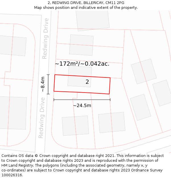 2, REDWING DRIVE, BILLERICAY, CM11 2PG: Plot and title map
