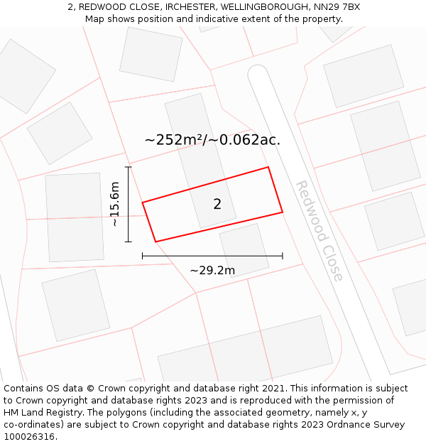 2, REDWOOD CLOSE, IRCHESTER, WELLINGBOROUGH, NN29 7BX: Plot and title map
