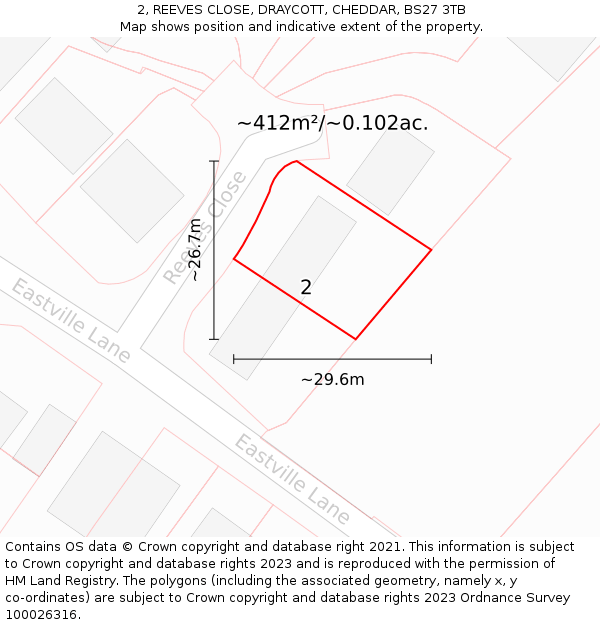 2, REEVES CLOSE, DRAYCOTT, CHEDDAR, BS27 3TB: Plot and title map
