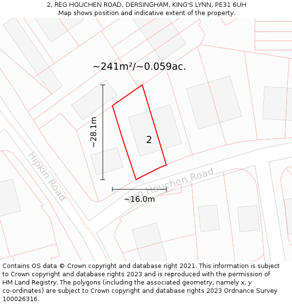 2, REG HOUCHEN ROAD, DERSINGHAM, KING'S LYNN, PE31 6UH: Plot and title map