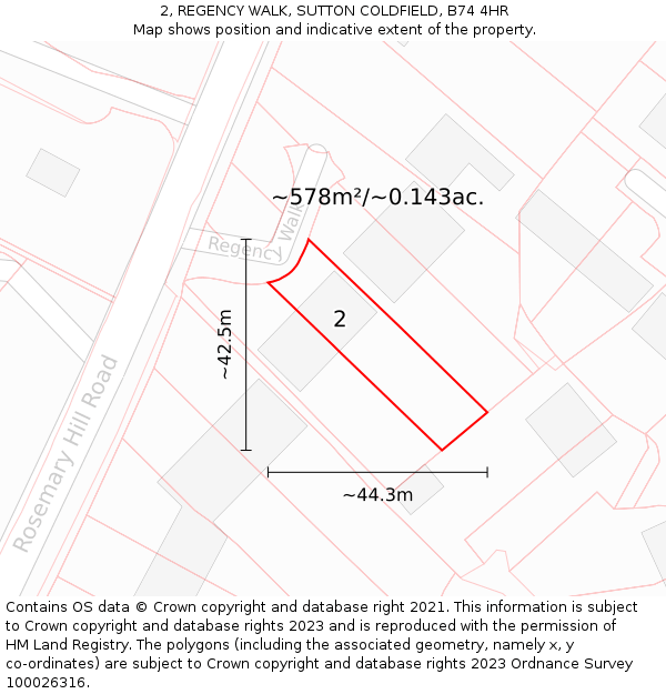 2, REGENCY WALK, SUTTON COLDFIELD, B74 4HR: Plot and title map
