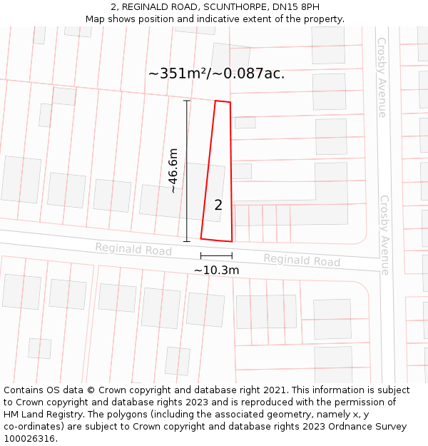 2, REGINALD ROAD, SCUNTHORPE, DN15 8PH: Plot and title map