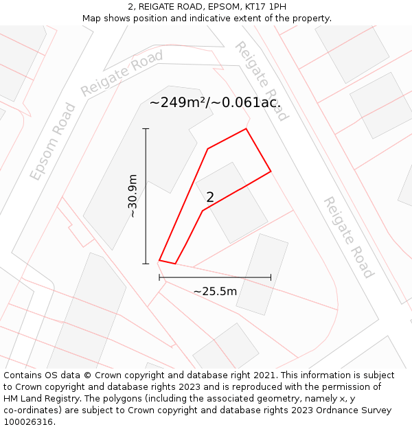 2, REIGATE ROAD, EPSOM, KT17 1PH: Plot and title map