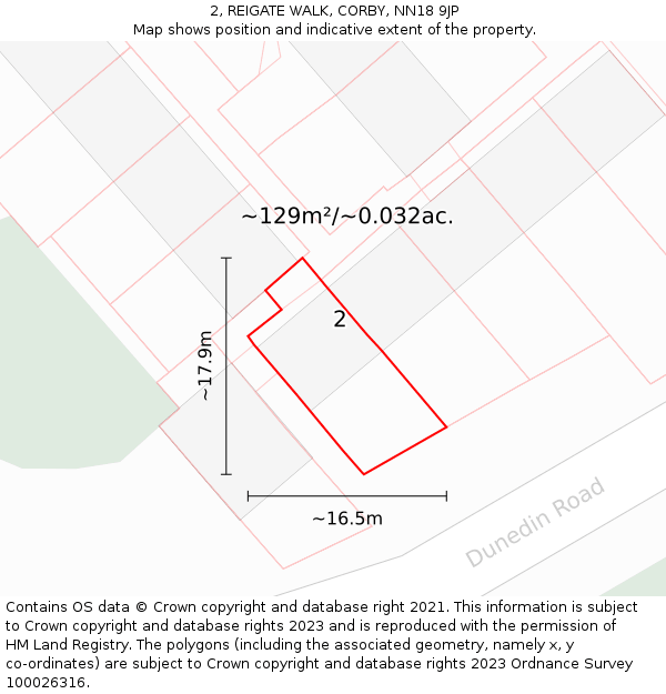 2, REIGATE WALK, CORBY, NN18 9JP: Plot and title map