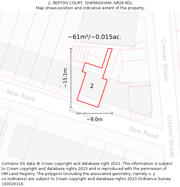 2, REPTON COURT, SHERINGHAM, NR26 8DL: Plot and title map