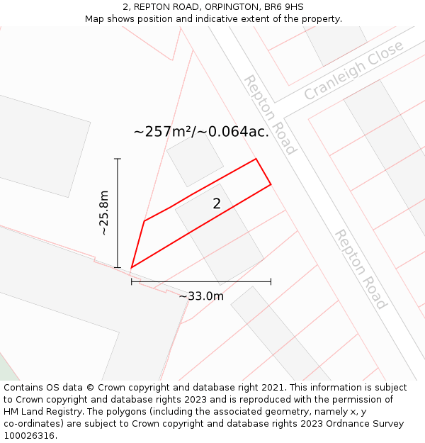 2, REPTON ROAD, ORPINGTON, BR6 9HS: Plot and title map