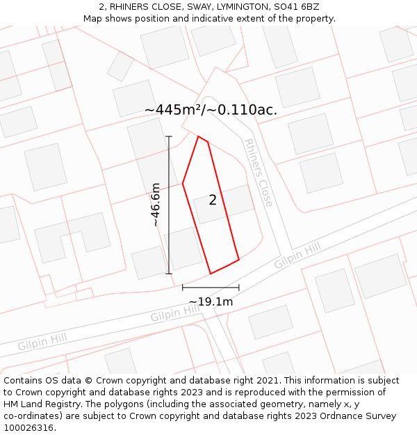 2, RHINERS CLOSE, SWAY, LYMINGTON, SO41 6BZ: Plot and title map
