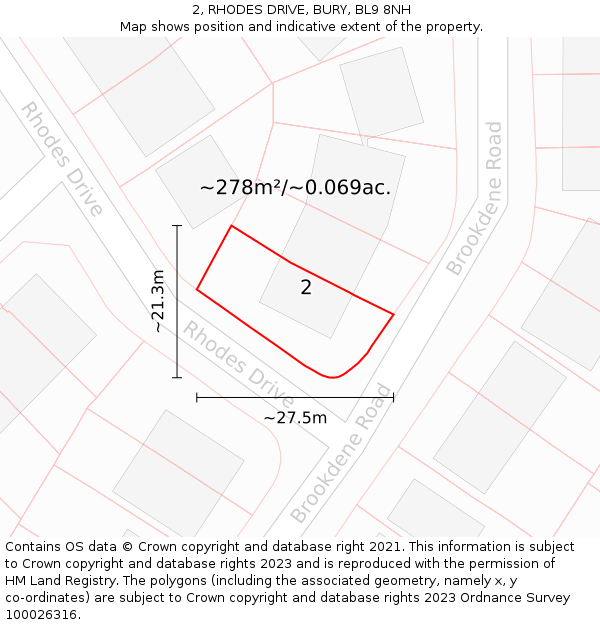 2, RHODES DRIVE, BURY, BL9 8NH: Plot and title map