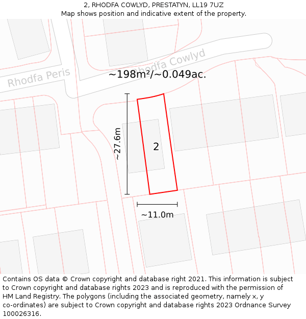 2, RHODFA COWLYD, PRESTATYN, LL19 7UZ: Plot and title map