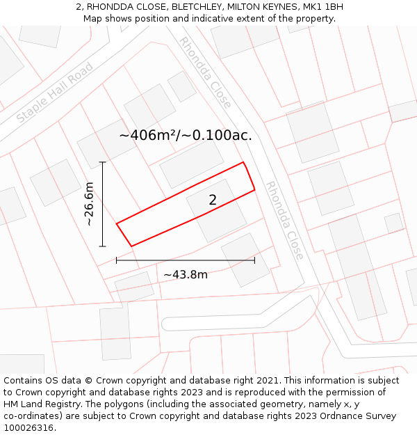 2, RHONDDA CLOSE, BLETCHLEY, MILTON KEYNES, MK1 1BH: Plot and title map