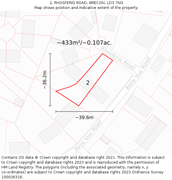 2, RHOSFERIG ROAD, BRECON, LD3 7NG: Plot and title map