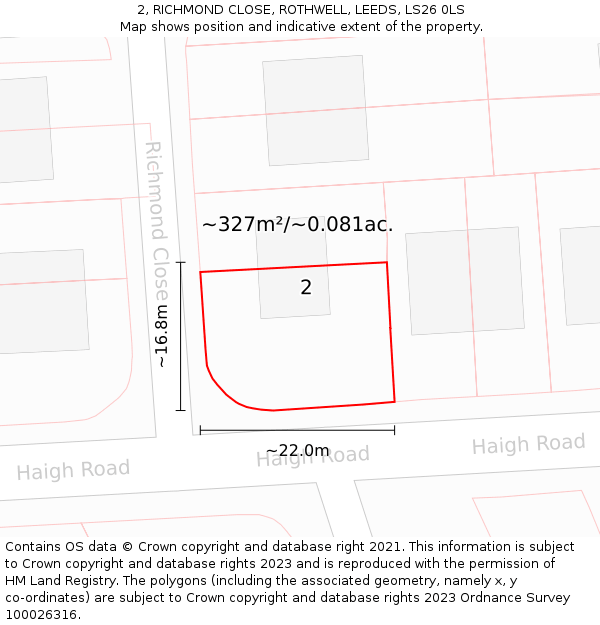 2, RICHMOND CLOSE, ROTHWELL, LEEDS, LS26 0LS: Plot and title map