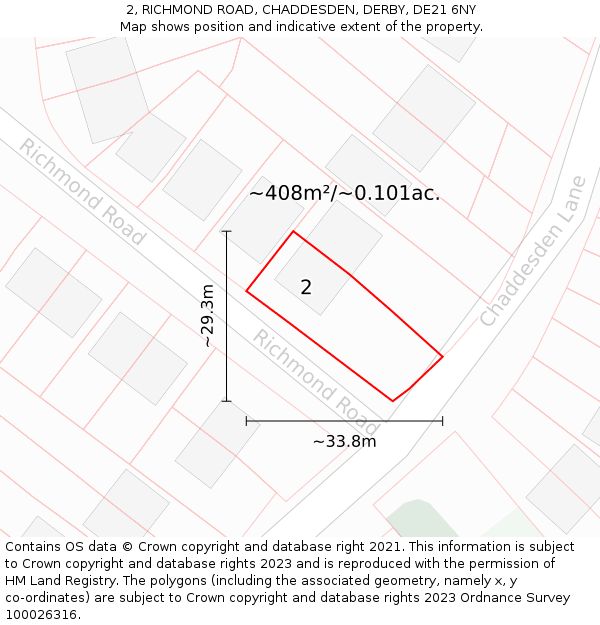 2, RICHMOND ROAD, CHADDESDEN, DERBY, DE21 6NY: Plot and title map