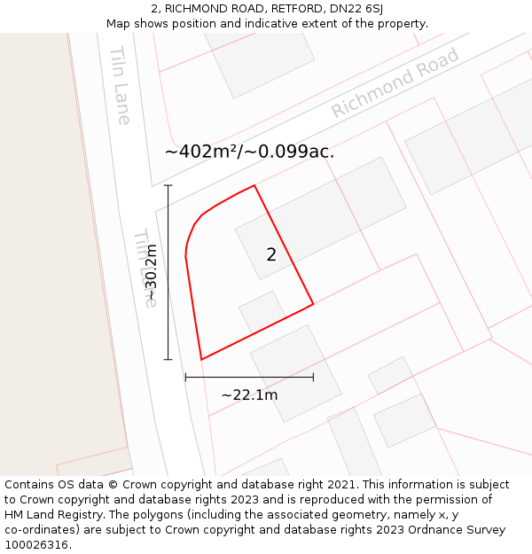2, RICHMOND ROAD, RETFORD, DN22 6SJ: Plot and title map