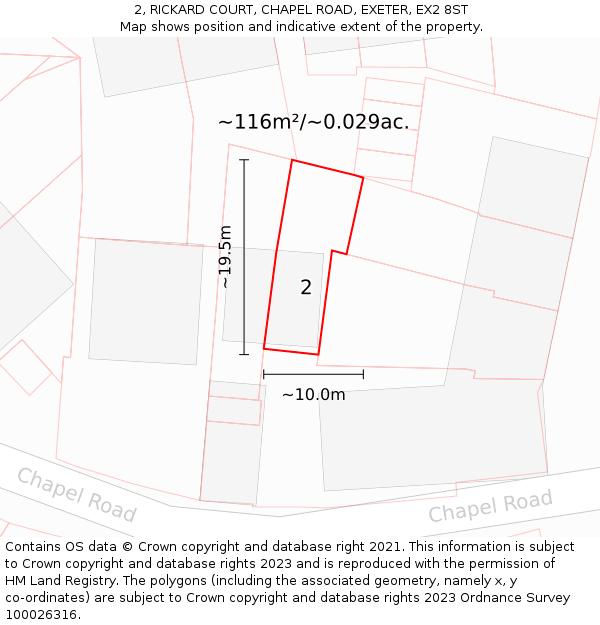 2, RICKARD COURT, CHAPEL ROAD, EXETER, EX2 8ST: Plot and title map