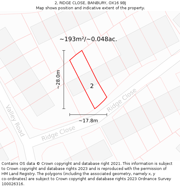 2, RIDGE CLOSE, BANBURY, OX16 9BJ: Plot and title map