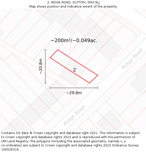 2, RIDGE ROAD, SUTTON, SM3 9LJ: Plot and title map