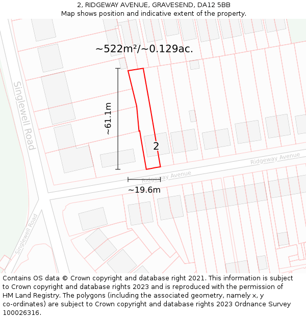 2, RIDGEWAY AVENUE, GRAVESEND, DA12 5BB: Plot and title map