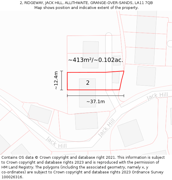 2, RIDGEWAY, JACK HILL, ALLITHWAITE, GRANGE-OVER-SANDS, LA11 7QB: Plot and title map