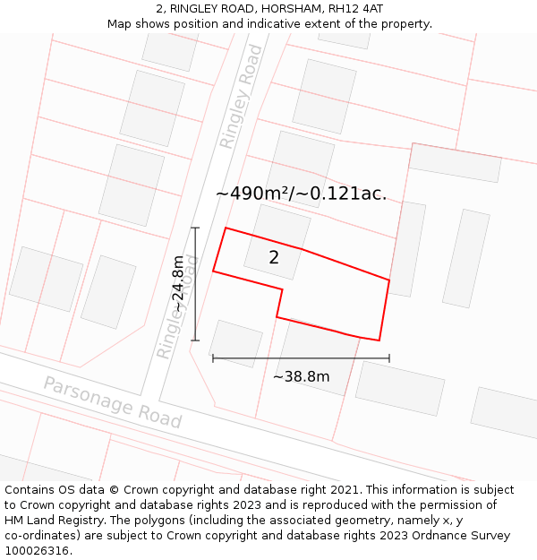 2, RINGLEY ROAD, HORSHAM, RH12 4AT: Plot and title map