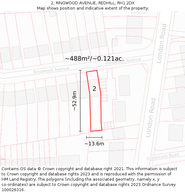 2, RINGWOOD AVENUE, REDHILL, RH1 2DX: Plot and title map