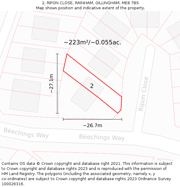 2, RIPON CLOSE, RAINHAM, GILLINGHAM, ME8 7BS: Plot and title map