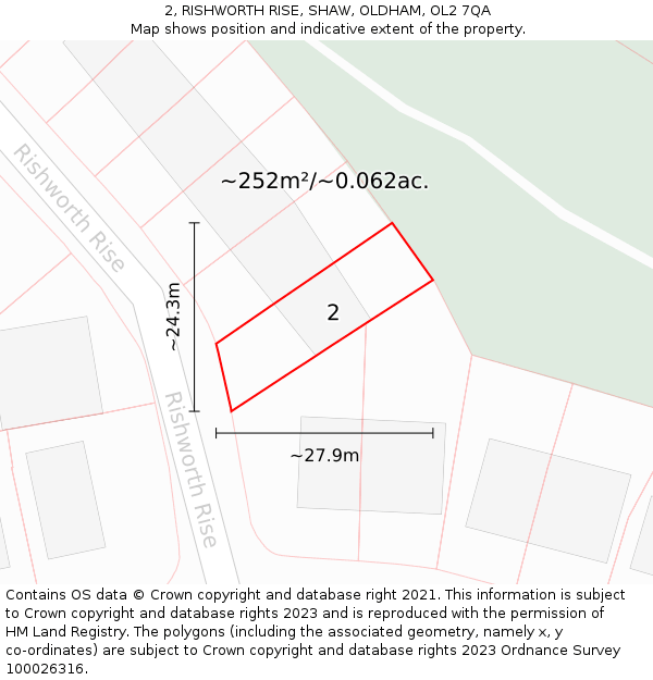 2, RISHWORTH RISE, SHAW, OLDHAM, OL2 7QA: Plot and title map