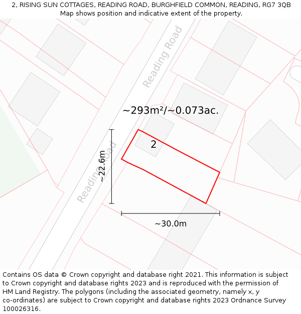 2, RISING SUN COTTAGES, READING ROAD, BURGHFIELD COMMON, READING, RG7 3QB: Plot and title map