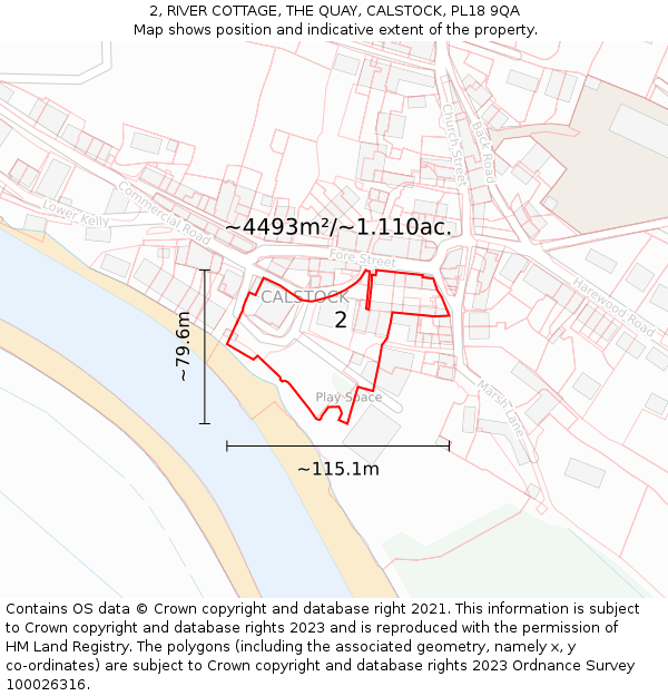 2, RIVER COTTAGE, THE QUAY, CALSTOCK, PL18 9QA: Plot and title map
