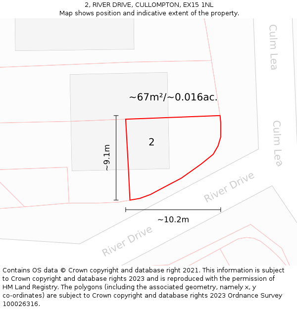2, RIVER DRIVE, CULLOMPTON, EX15 1NL: Plot and title map