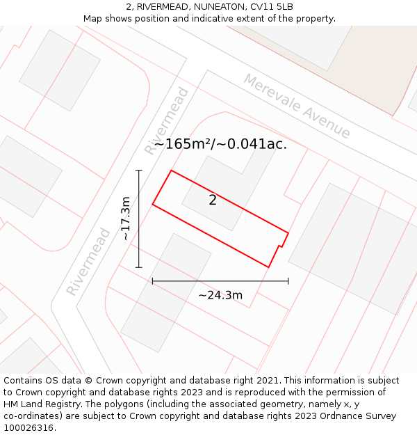 2, RIVERMEAD, NUNEATON, CV11 5LB: Plot and title map