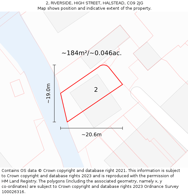 2, RIVERSIDE, HIGH STREET, HALSTEAD, CO9 2JG: Plot and title map