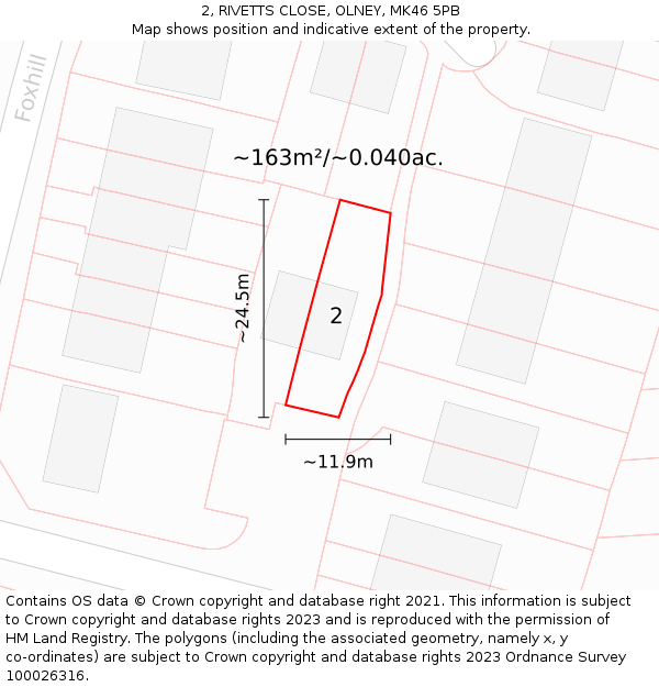 2, RIVETTS CLOSE, OLNEY, MK46 5PB: Plot and title map