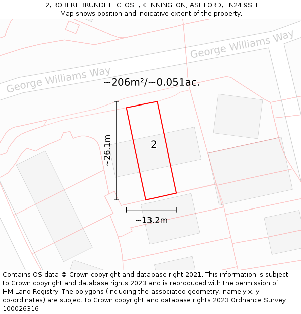 2, ROBERT BRUNDETT CLOSE, KENNINGTON, ASHFORD, TN24 9SH: Plot and title map