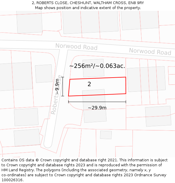 2, ROBERTS CLOSE, CHESHUNT, WALTHAM CROSS, EN8 9RY: Plot and title map