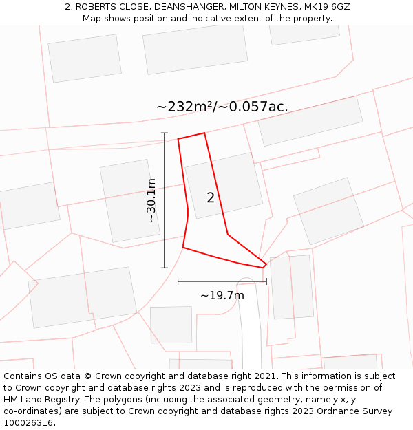 2, ROBERTS CLOSE, DEANSHANGER, MILTON KEYNES, MK19 6GZ: Plot and title map