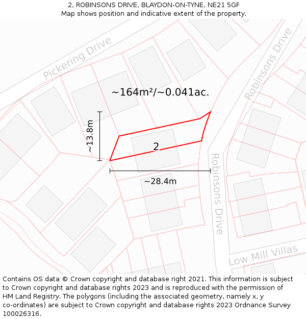 2, ROBINSONS DRIVE, BLAYDON-ON-TYNE, NE21 5GF: Plot and title map