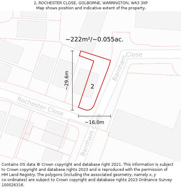 2, ROCHESTER CLOSE, GOLBORNE, WARRINGTON, WA3 3XP: Plot and title map