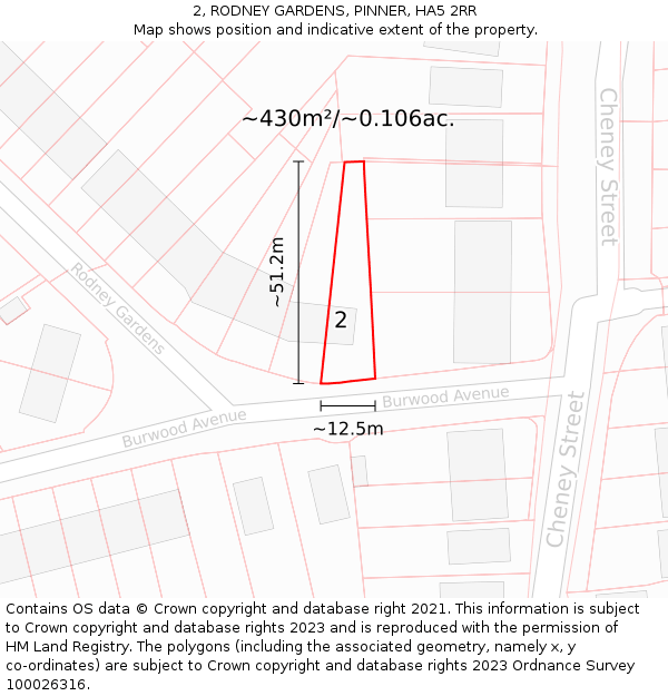 2, RODNEY GARDENS, PINNER, HA5 2RR: Plot and title map