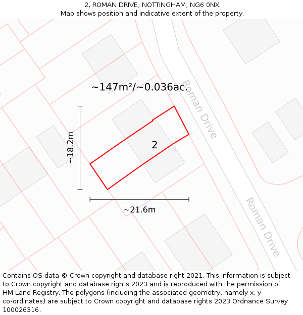2, ROMAN DRIVE, NOTTINGHAM, NG6 0NX: Plot and title map