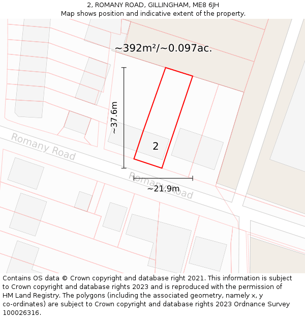 2, ROMANY ROAD, GILLINGHAM, ME8 6JH: Plot and title map