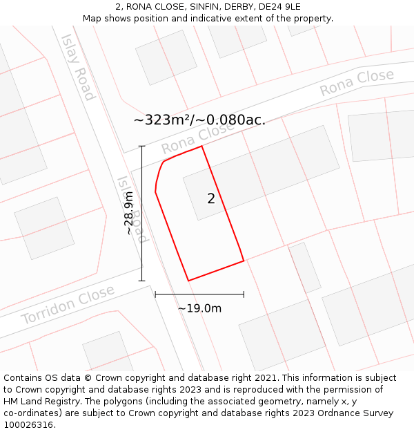 2, RONA CLOSE, SINFIN, DERBY, DE24 9LE: Plot and title map