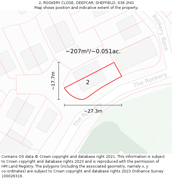 2, ROOKERY CLOSE, DEEPCAR, SHEFFIELD, S36 2NG: Plot and title map
