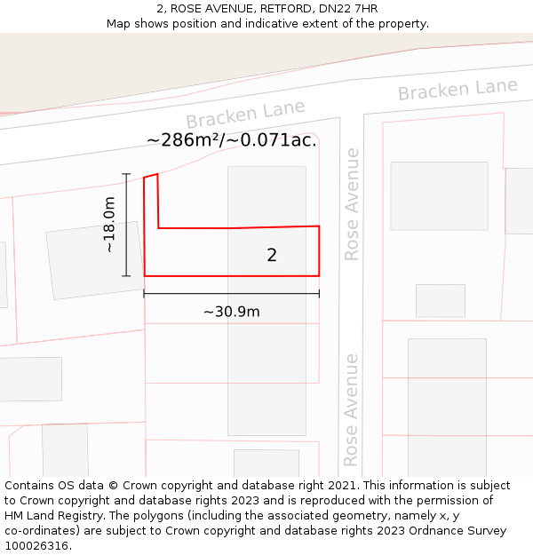 2, ROSE AVENUE, RETFORD, DN22 7HR: Plot and title map