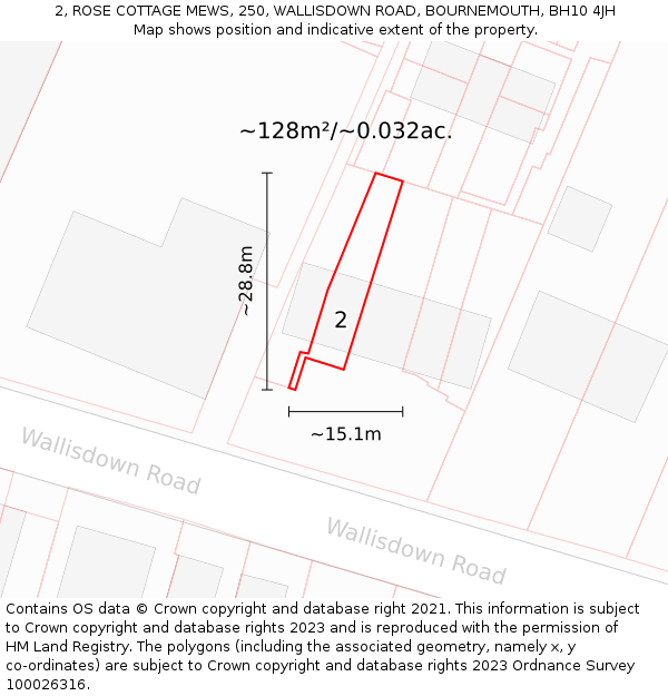 2, ROSE COTTAGE MEWS, 250, WALLISDOWN ROAD, BOURNEMOUTH, BH10 4JH: Plot and title map